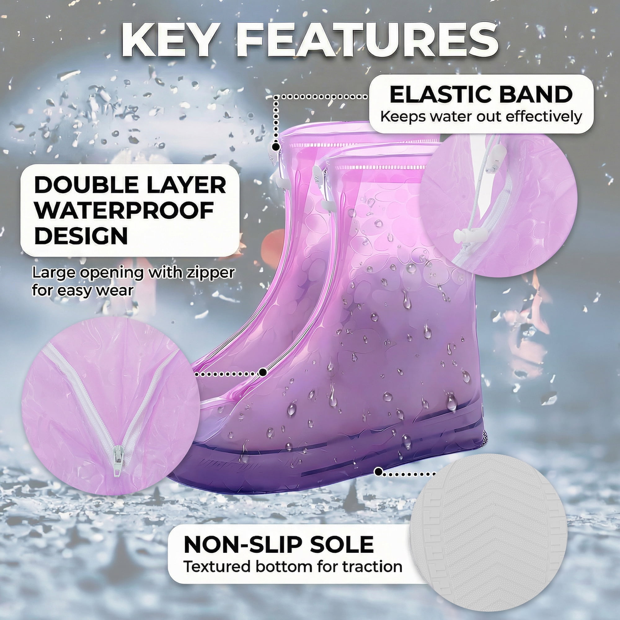 Unique Bargains Waterproof Shoe Covers Reusable Overshoes Pink MEDIUM
