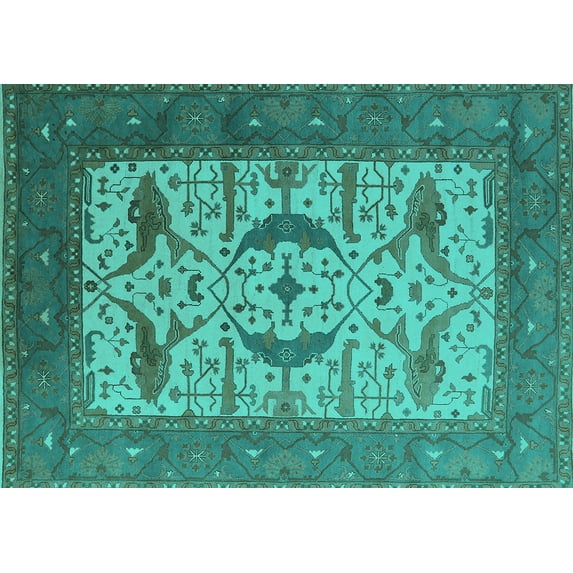 Ahgly Company Indoor Rectangle Oriental Turquoise Blue Industrial Area Rugs, 8' x 12'