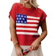 thumbnail image 2 of Women'S American Flag Sweater Cap Sleeve Crop Tops Crew Neck Loose Fit Knit Sweater Pullover Top Red S, 2 of 8