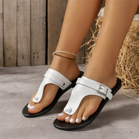 

SUODUI Women s Slippers Women S Beach Sandals Hollow Casual Slippers Flat Shoes Retro Sandals White 8