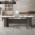 thumbnail image 4 of Light Luxury Glossy Rock Panel Office Desk And Chairs Baked Lacquer Boss Desk Simple Modern Writing Desk President Desk My Lux Decor Round, 4 of 8