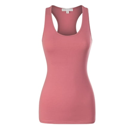 Hot Pink Sleeveless Made by Olivia Women's Casual Essential Solid Sleeveless Racerback Basic Tank Top Dark Pink L ()