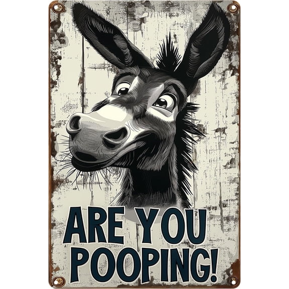 Funny Donkey "Are You Pooping?" Tin Sign – Vintage Sign Bathroom Wall Décor, 8x12 Inches, Humorous Metal Sign for Indoor & Outdoor Use, Farmhouse Home Wall Art Decor Gift