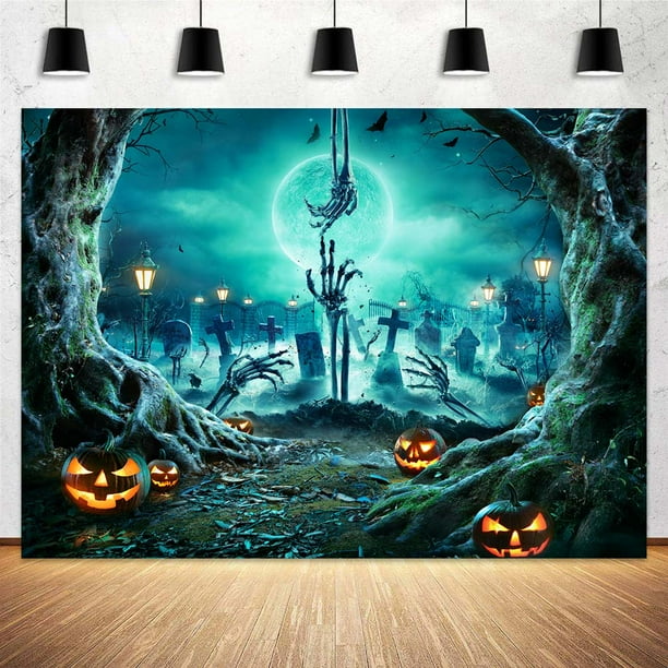 Halloween Backdrop, Horror Moon Night Skull Halloween Photo Booth，Scary ...