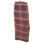 Mogul Women's Pencil Long Skirt Red Embroidered Lightweight Check Print Skirts