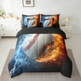 thumbnail image 3 of Manfei 3D Baseball 7pcs Bedding Comforter Set for Boys, Fire and Water Queen Bedding Sets, Modern Ball Sports Reversible Queen Sheet Sets, Luxury Bedroom Decor, 3 of 8