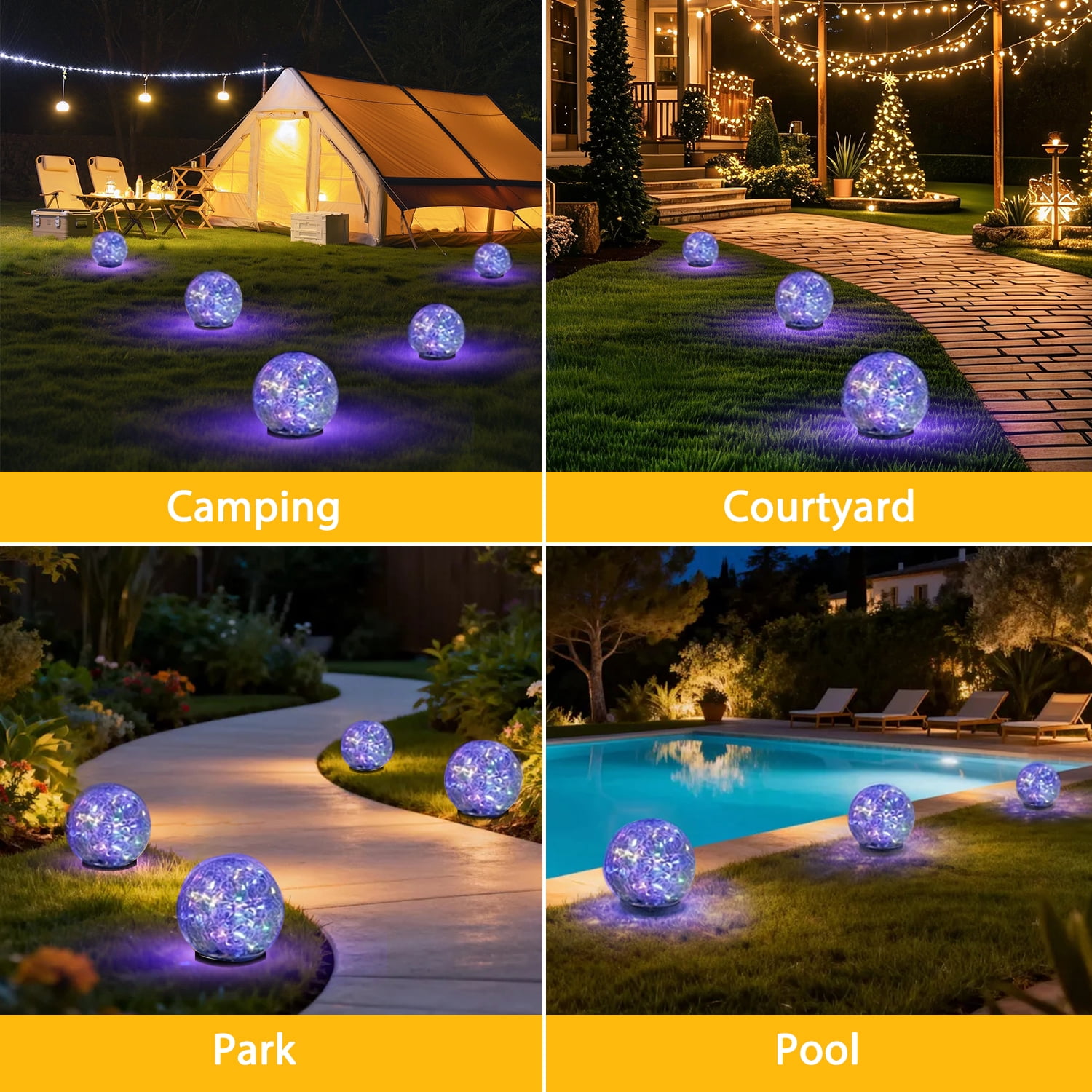 COWIN 4 Pack 3.9'' Solar Globe Lights Outdoor Waterproof ,30 LED Cracked Glass Globe Solar Power Ground Lights,Solar Orbs Outside-Outdoor Decorations Patio & Yard Lawn Backyard Decor(Multicolor)
