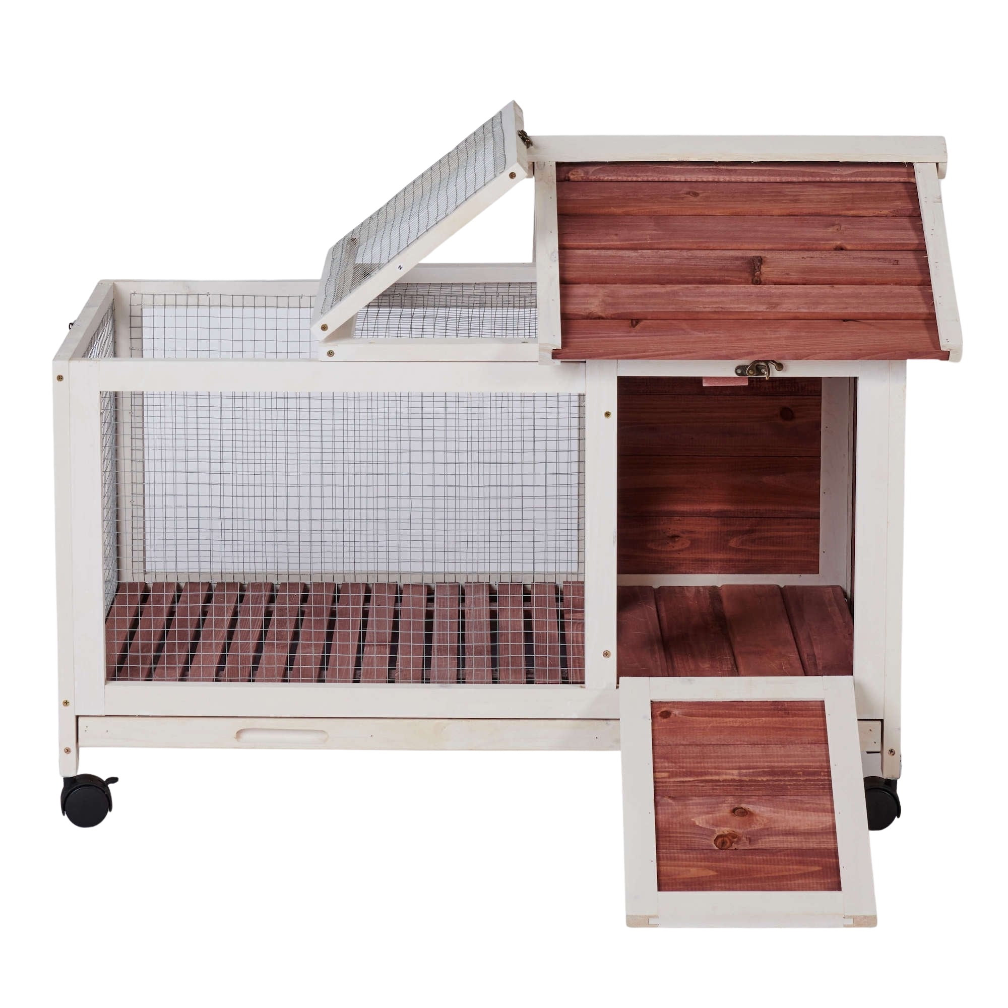 Kadyn Bunny Cages for Rabbits Indoor, Rabbit Hutch with Pull out Trays for Easy Cleaning, Indoor Bunny Cage with 4 Wheels, Auburn