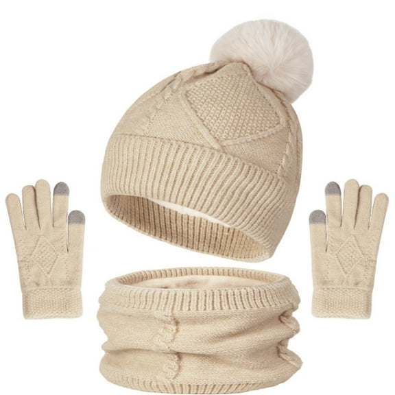 MEICHEN Warm Set for Women, 3Pcs Winter Beanie Hat Scarf Screen Gloves Sets Girls Classic Knit Warm Chunky Fleece Set, Fall Winter Fashion Accessories