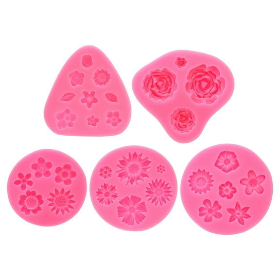 5PCS Polymer Clay Mold, Clay Mold Fondant Mold Leaf Flower Mold Silicone Rose for Crafts Air Dry DIY Cake, Pink