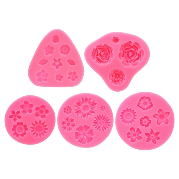 Molde de arcilla de polímero de 5 piezas, molde de fondant, molde de hoja y flor, rosa de silicona para manualidades, secado al aire, bricolaje de pastel, rosa