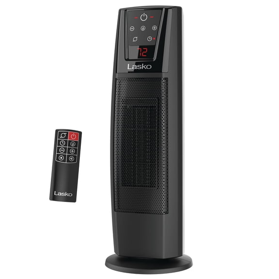 Lasko 20" Digital Oscillating Ceramic Tower Space Heater, 1500W, Remote Control, Timer, Black, CT20111