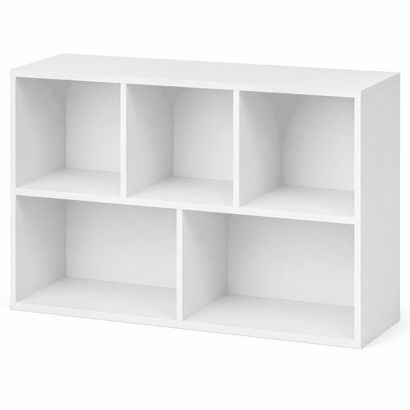 5-Cube Bookshelf, Reversible Cube Storage Bookcase with Open Shelves for Living Room, Bedroom and Home Office, White