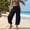 c01Blue, variant on Palazzo Harem Pants Women with Pockets Elastic Waist Pleated Wide Leg Cropped Pants Loose Adjustable Drawstring Side Slit Lounge Pants Blue XXL
