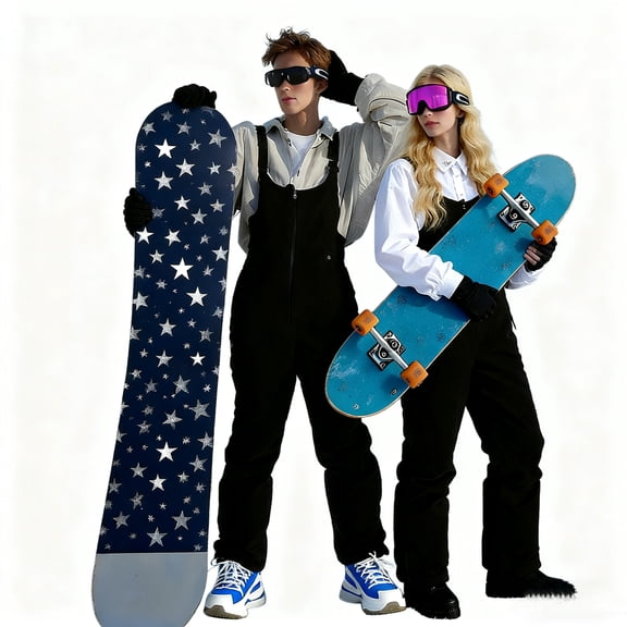 Gyexs Ski Snow Bibs & Pants Women Men Overalls - Waterproof Winter Thermal Snow Pants Outerwear Valentines Day Couple Activewear Jumpsuits, Black & Size XL