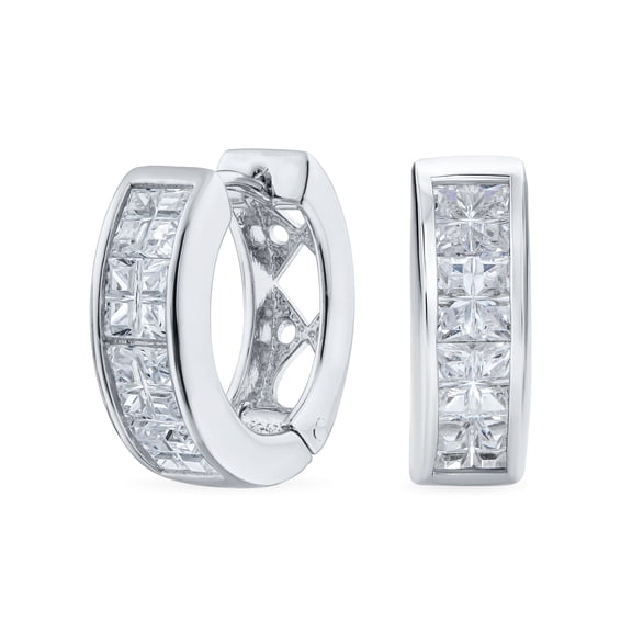 Bling Jewelry Womens Elegant Invisible Cut CZ Mini Hoop Huggie Earrings .925 Sterling Silver