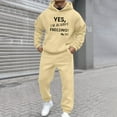 thumbnail image 2 of Timoontee Men's Sweatsuits Trendy Letter Print Pullover Sweatshirts Long Sleeve Casual Hiking Athletic Hoodies Drawstring Elastic Waist Sweatpants 2 Piece Outfit Yellow M, 2 of 7