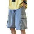 thumbnail image 3 of Jean Shorts Men Baggy Drawstring Knee Length Wide Leg Cargo Jeans Shorts Casual Summer Loose Fit Street Men Denim Shorts, 3 of 9