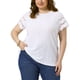 thumbnail image 1 of Blusa casual de verano para mujer de tallas grandes Agnes Orinda, con panel de encaje calado, mangas cortas y cuello redondo, 1X blanca, 1 of 6