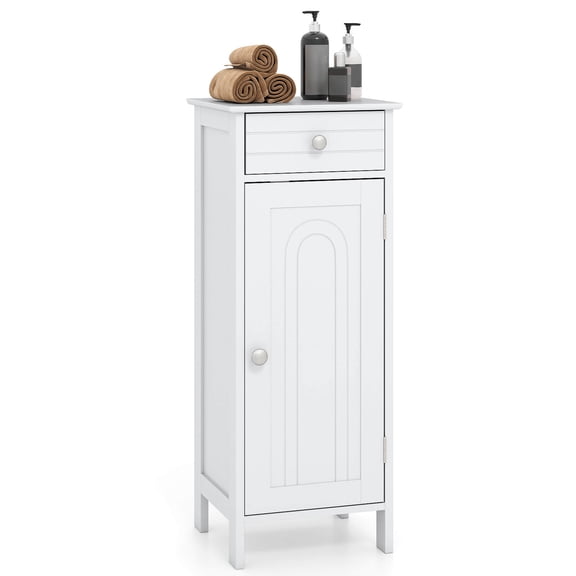 Costway Bathroom Storage Floor Cabinet Wooden Organizer Free-Standing w/ Drawer & Shelf