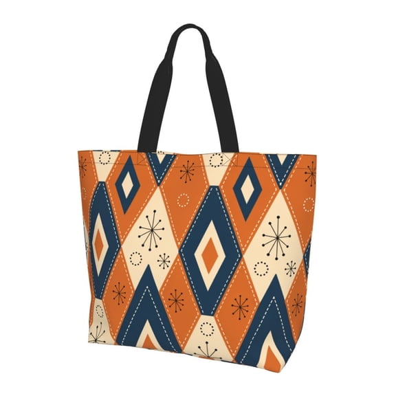 Vintage Geo Art Women Reusable Bag Large Shoulder Handbag Top Handle Purse Tote