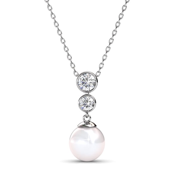 Cate & Chloe Genevieve 18k White Gold Plated Necklace with Pearl and Swarovski Crystals for Women