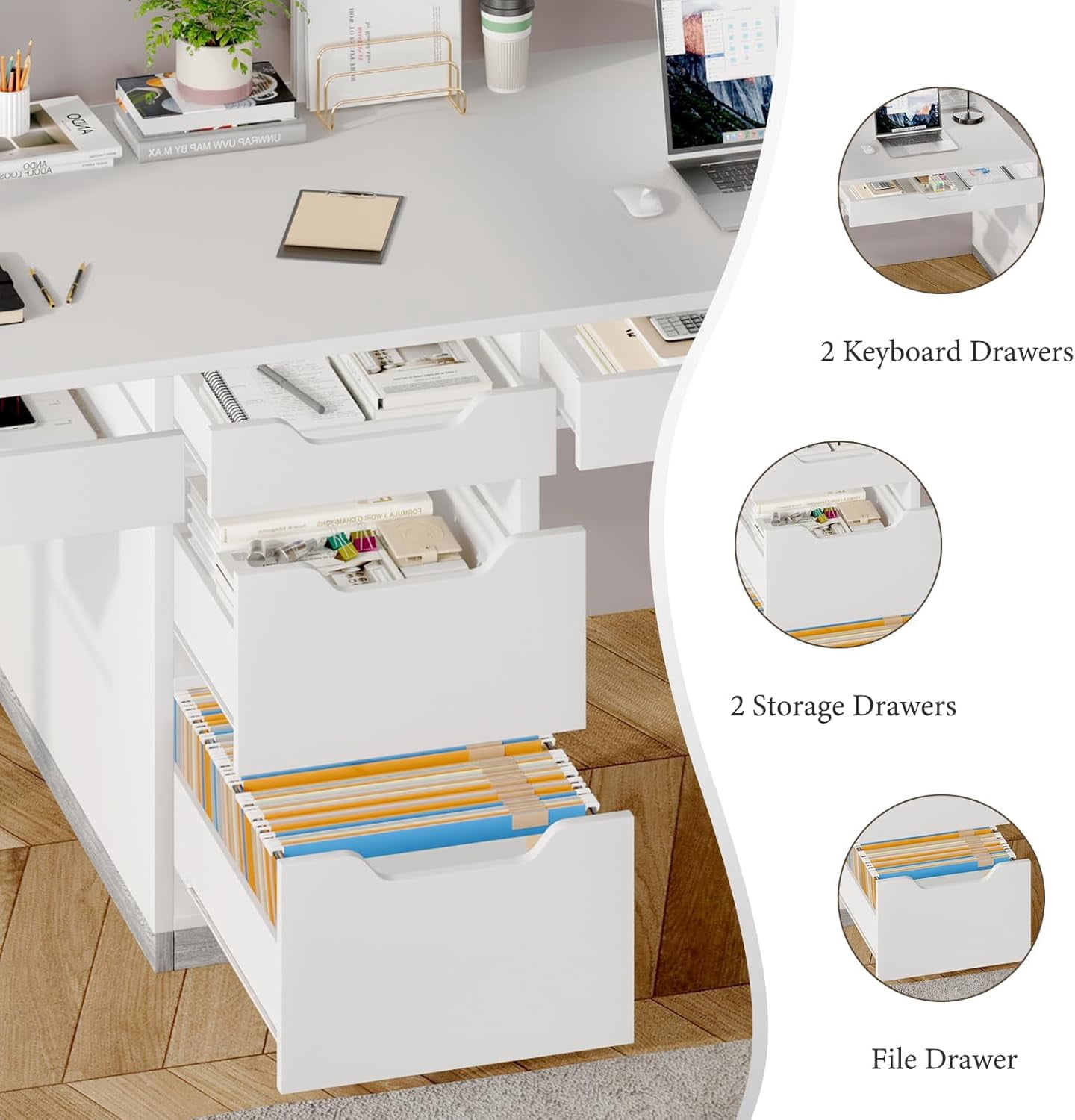 DreamCurship 78 inch Two Person Desk, 2 Person Desk with 5 Drawers, Double Desk for Two People, Computer Desk for Home Office, white
