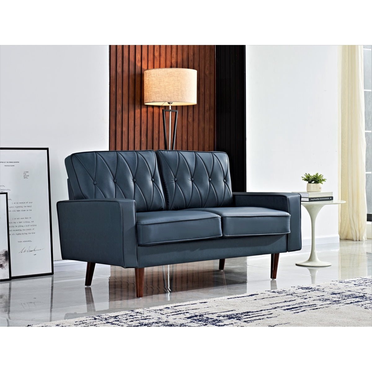 US Pride Modern Style Faux Leather Loveseat with Elegant Round Tapered Legs