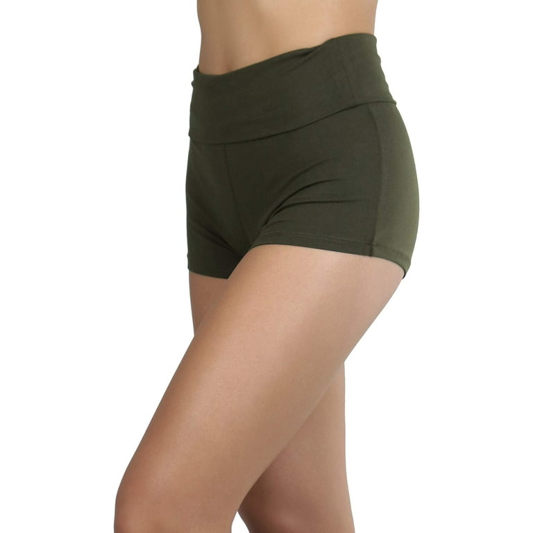 ToBeInStyle Women's Wide Waistband Rollover Yoga Shorts - True Olive - S 