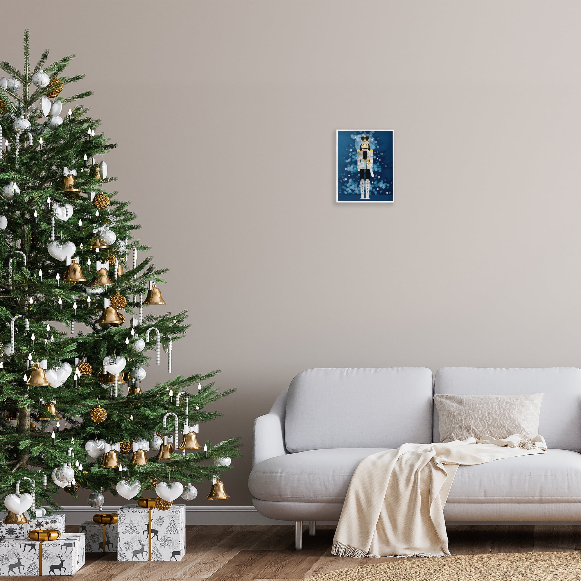 Stupell Industries Seasonal Modern Nutcracker Holiday Painting White Framed Art Print Wall Art, 11 x 14