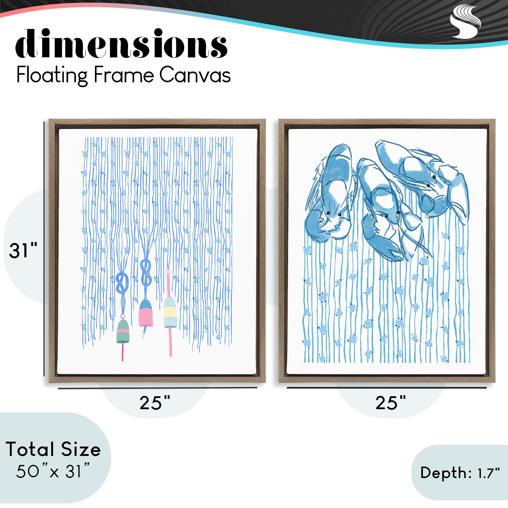 Stupell Industries Nautical Buoys & Lobsters 2 Piece Brown Framed Floater Canvas Set, design by Melissa Tilley