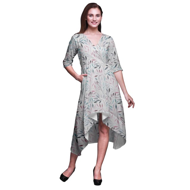 Bimba Robe Droite Asymétrique pour Femmes en Coton à Pétales Blanches à Imprimé Floral avec Poches, Décontractée, Mi-Longue - Grand