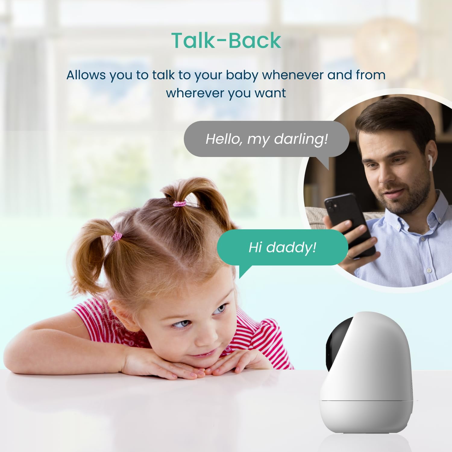 Babysense FullPeek 3MP Video Baby Monitor, WiFi Security Camera with Auto Tracking, Intelligent Motion & Sound Detection, Night Vision, Private Hidden Lens Mode, Supports SD Card