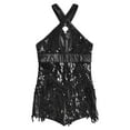 thumbnail image 5 of YiZYiF Girl's Sequins Tassel Latin Dance Leotard Dress Cha-Cha Performance Sparkly Fringed Bodysuit Black 16, 5 of 7