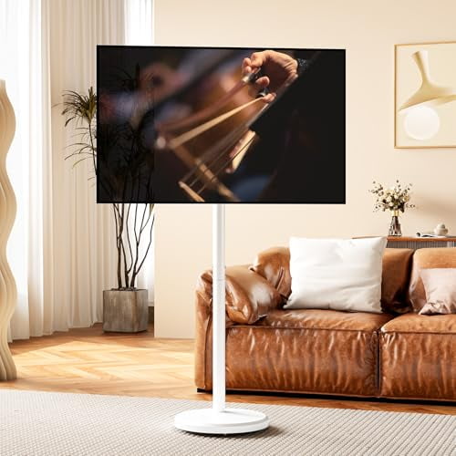 Mobile TV Cart Rolling TV Stand for 10-46 Inch Flat/Curved Screen Up to 88lbs, Height Adjustable Portable TV Cart with Tilting and Rotating, TV Stand with Wheels, Max VESA 200x200mm (White)