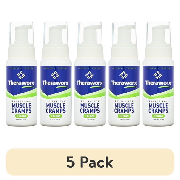 (5 pack) Theraworx for Muscle Cramps Relief Foam Made with Magnesium Sulfate, Fast-Acting Muscle & Leg Cramp Support, Paraben-free 7.1 fl oz