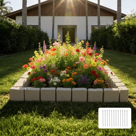 VEVOR Faux Stone Landscape Edging, 15.5 ft Kit, No Dig Garden Edging Border, Blocks for Lawn, Flower Beds, Yard, 4 Pack Each Section Has 6 Bricks 46.85"L x 3.94"W x 6.1"H, 12 Spikes & 4 Corners,Beige