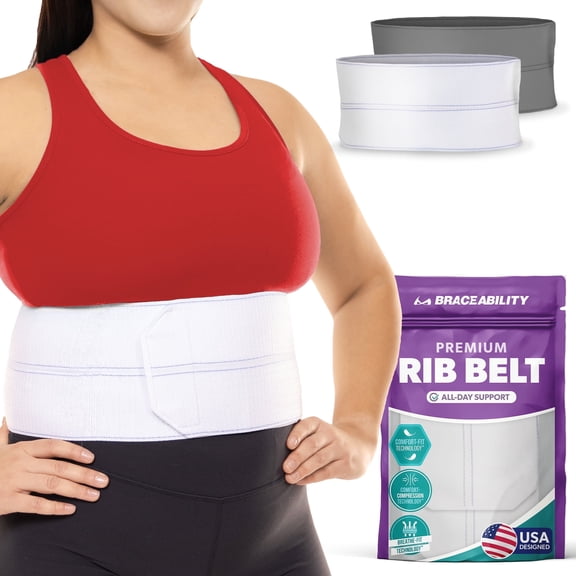 BraceAbility Plus Size Rib Compression Wrap Adjustable Chest Support Belt Universal Plus Size, White
