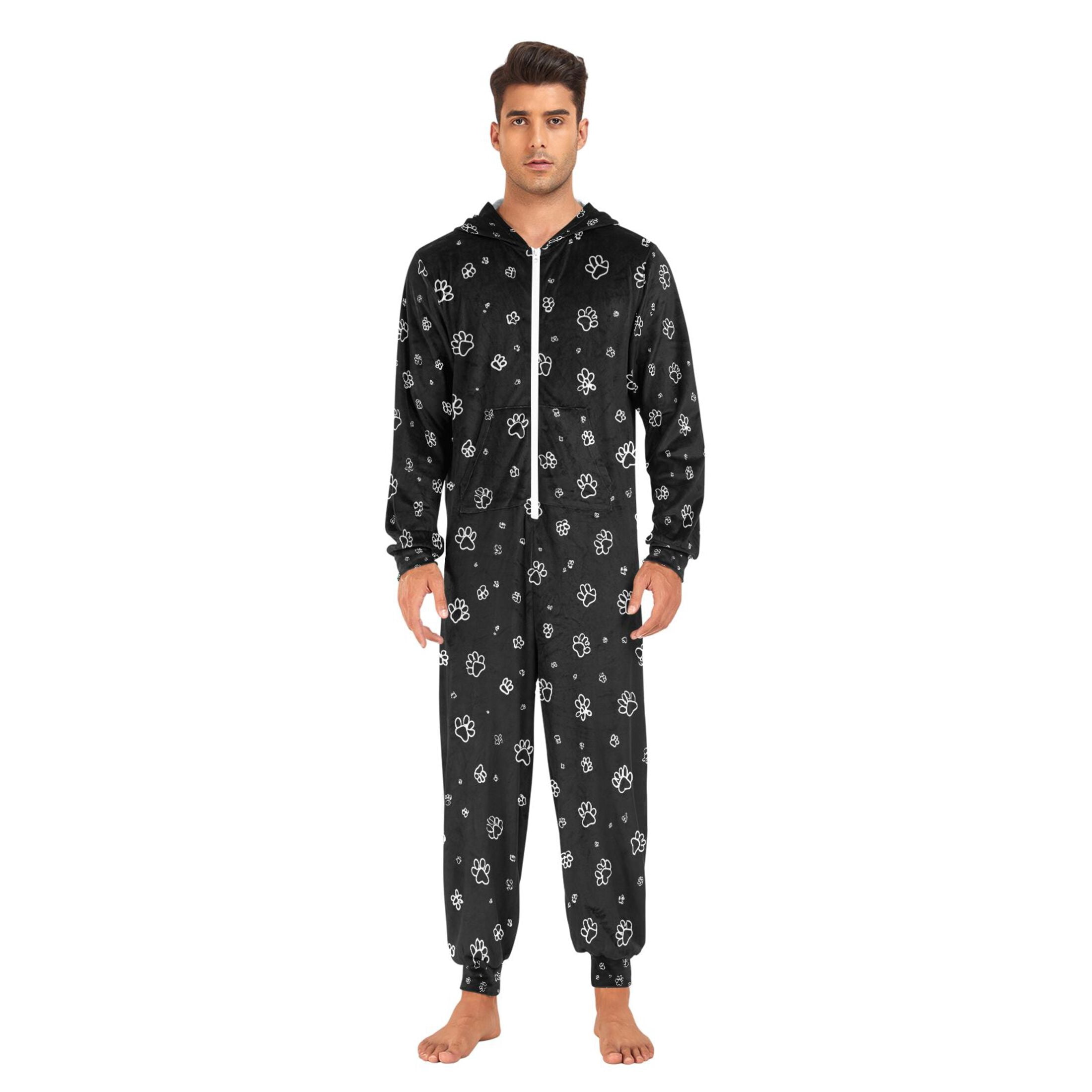 Adult Christmas Onesie Cute Cat Paws Adult Zipper One-Piece Pajamas Unisex Pajamas with Pockets