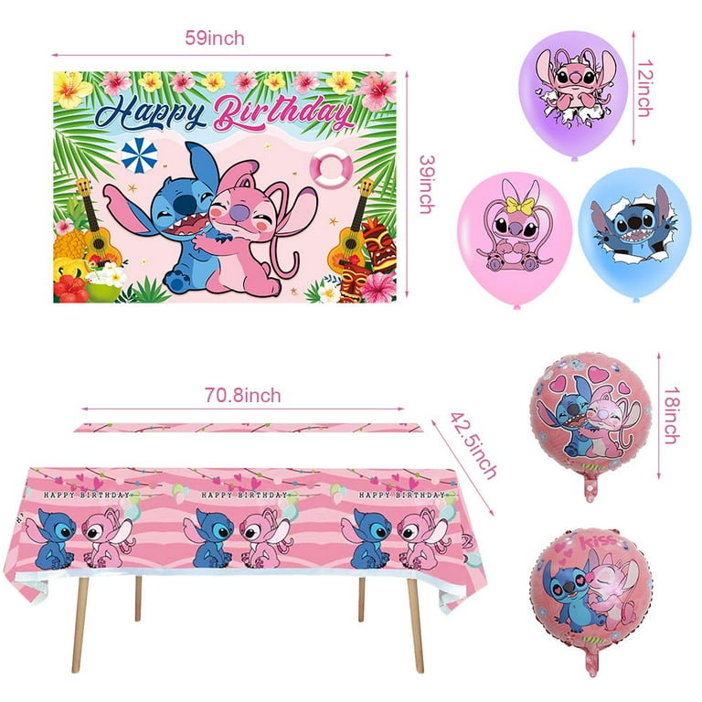 Stitch Birthday Decorations Birthday Banner,Backdrop,Stitch Balloons,Cake Topper,Cupcake Toppers,Hanging Swirls,Tablecloth for Lilo Stitch Birthday Party Decorations Party Supplies Party Favor