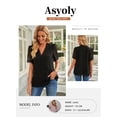thumbnail image 5 of Asyoly Womens Summer Sexy V-Neck T-Shirt Solid Color Swiss Dot Lace Blouse Casual Short Sleeve Tee Top, 5 of 7