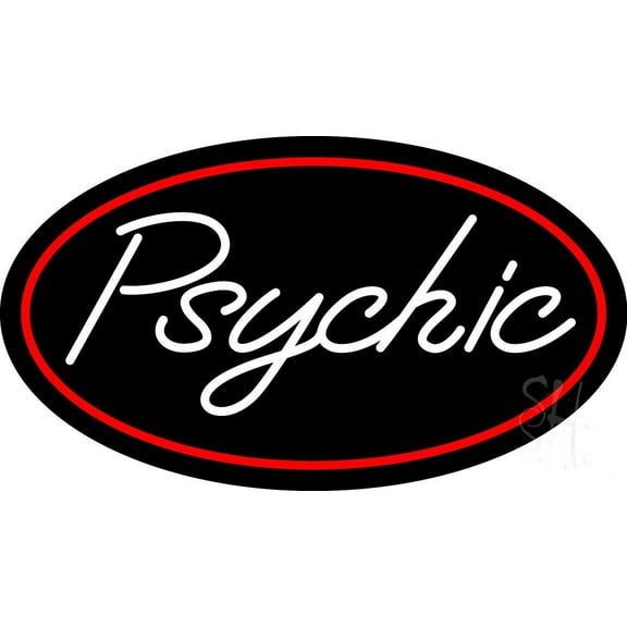 White Psychic Red Border LED Neon Sign 20" Tall x 37" Wide - inches Black Square Cut Acrylic Backing, with Dimmer - Bright and Premium built indoor LED Neon Sign for Storefront.