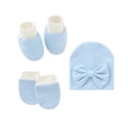 thumbnail image 2 of Baby Hat Mittens and Socks Set Newborn Bowknot Hat for 0-6 Months Cute Infant Beanie Suit Soft Mittens Non-Slip Ankle Socks, 2 of 6