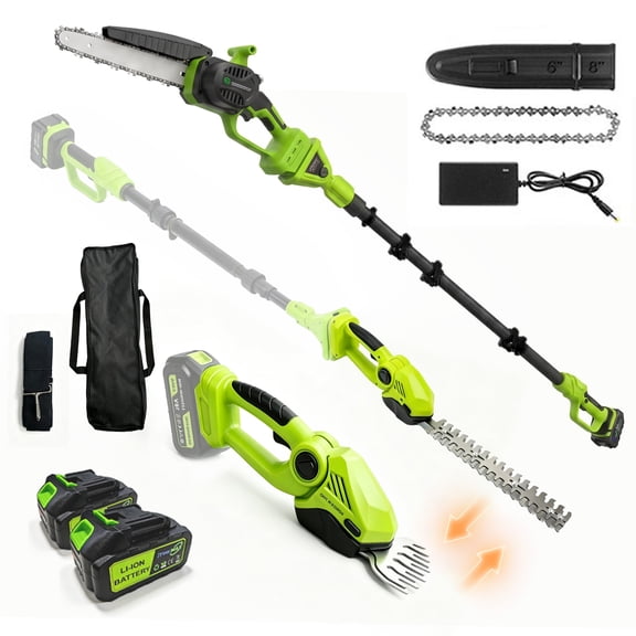 6-In-1 Cordless Hedge, Trimmer, Chainsaw with Extension Pole