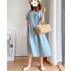 thumbnail image 1 of Vestido de verano de lino y algodón de color liso de talla grande para mujer, holgado, adelgazante, estilo gordito, de longitud media, 1 of 6
