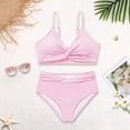thumbnail image 4 of OOOUM Girls 2 Piece Swimwear Twist Front Halter Triangle Bikini Set Kids Soft Quick Dry Vacation Bathing Suit Pink 11-12 Years, 4 of 8