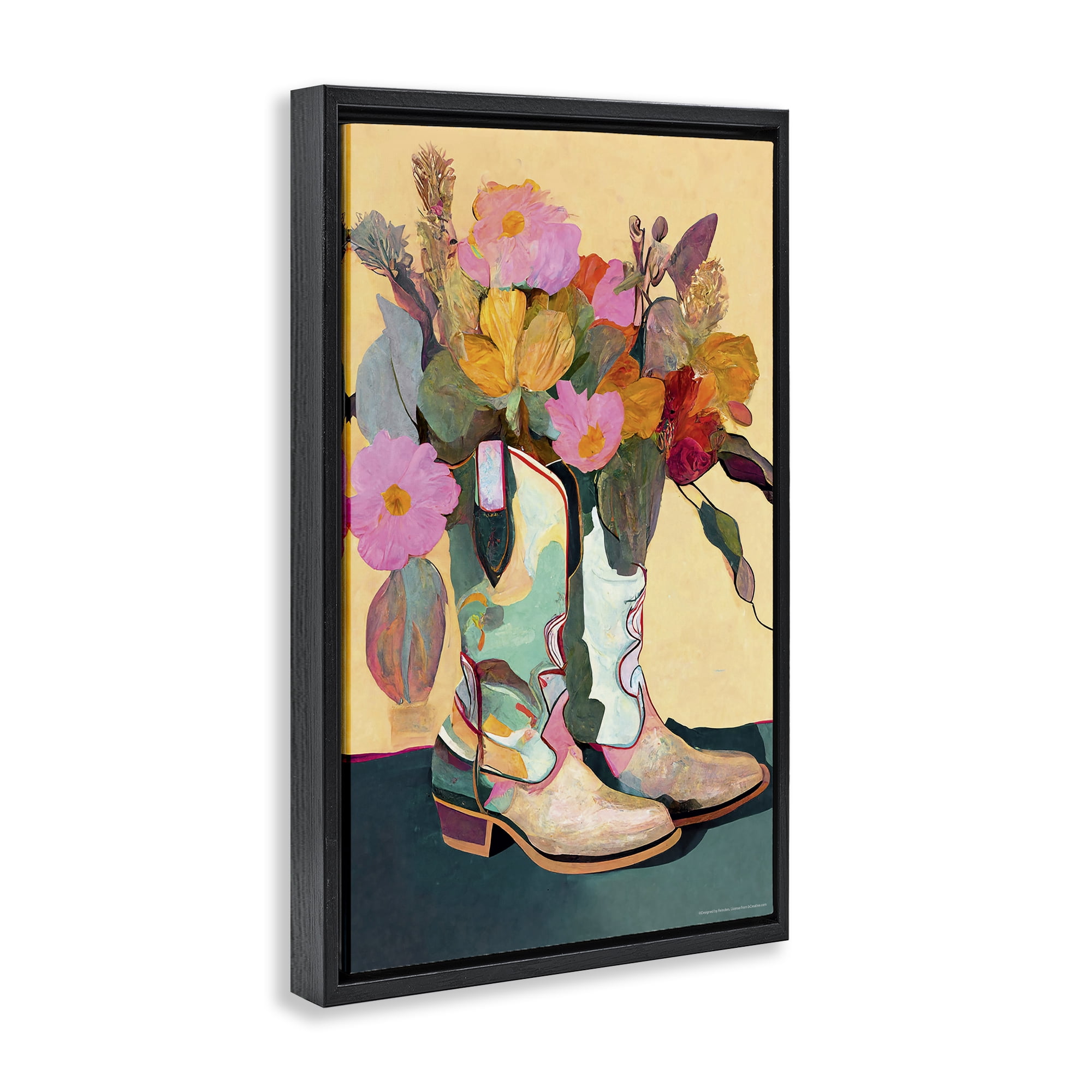 Stupell Industries Bright Cowgirl Florals Plants & Flowers Painting Black Floater Framed Canvas Art Print Wall Art, 17 x 25