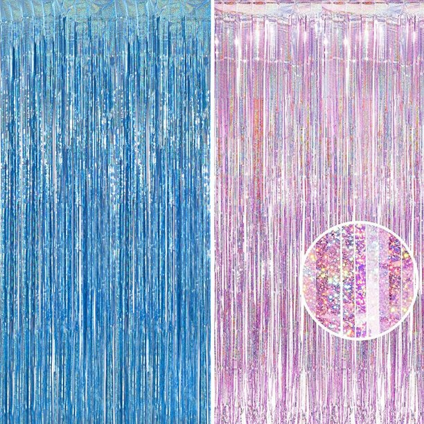 Cortinas con flecos BRAVESHINE, lámina de malla rosa y azul, 1 x 2,5 m, 2 unidades