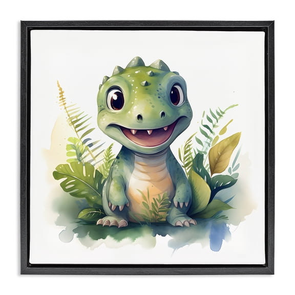 Stupell Industries Contemporary Crafty Dino & Foliage Black Floating Frame Canvas Art, 18 x 18, by Steve Hunziker
