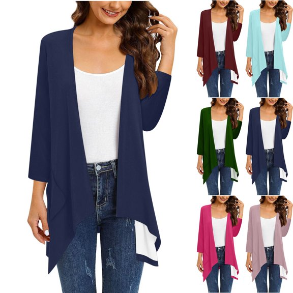 abtuhar Womens Cardigan,3/4 Sleeve Cardigan for Women,Casual Lightweight Cardigans 3/4 Sleeve Open Front Dusters with Pockets S-5XL